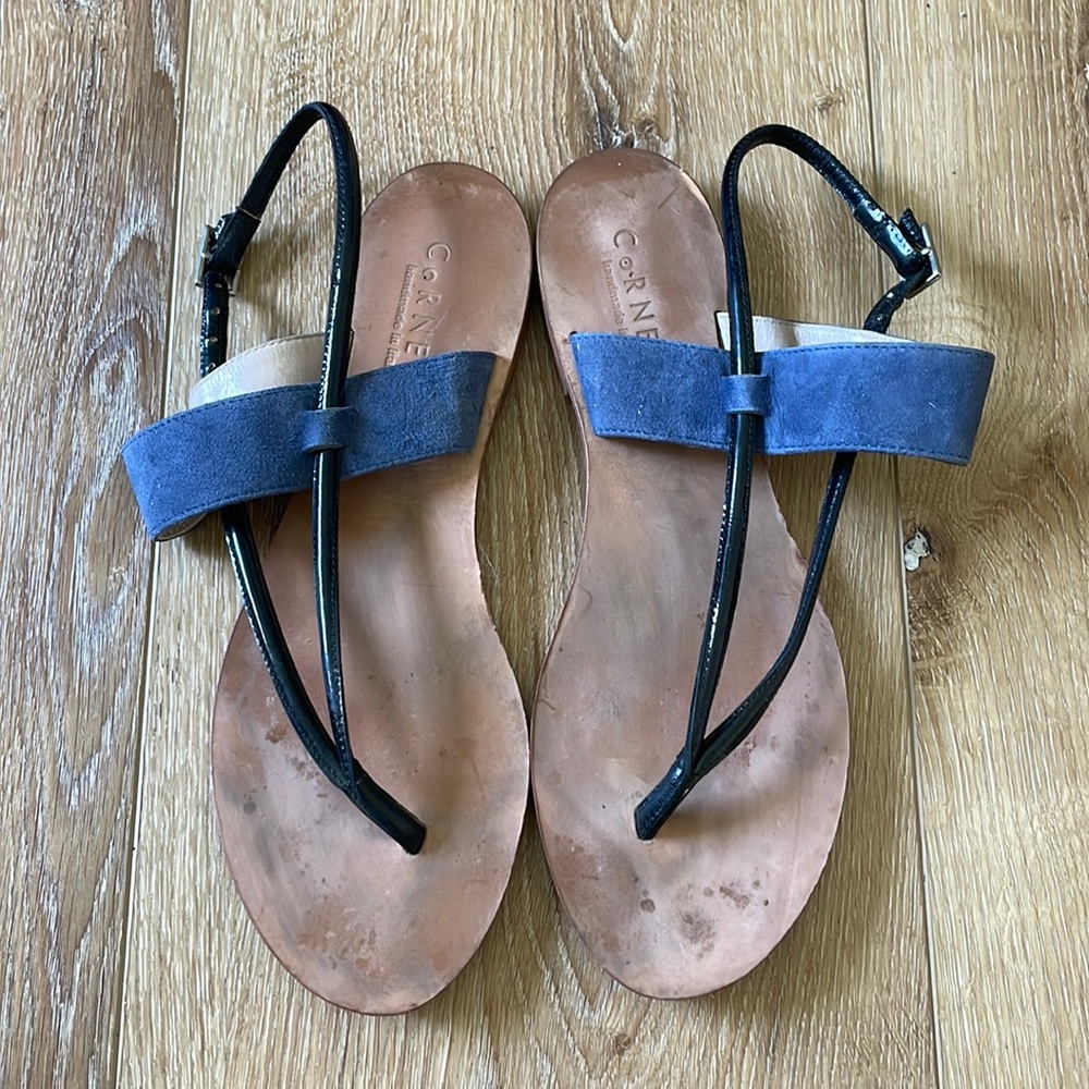 Cornetti blue leather sandals - handmade in Italy